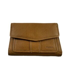 Fossil Brown Solid Trifold Wallet Envelope Credit Card Slots, ID Window  Holder